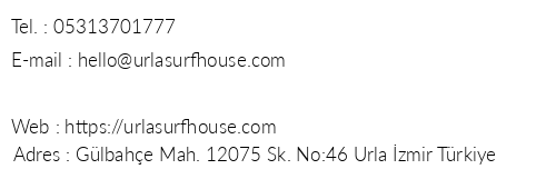 Urla Surf House Hotel telefon numaralar, faks, e-mail, posta adresi ve iletiim bilgileri